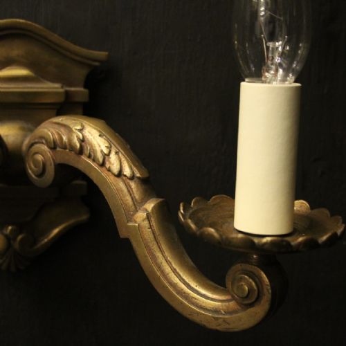 ENGLISH PAIR OF BRONZE TWIN ARM WALL LIGHTS - ADDITIONAL PHOTO 7