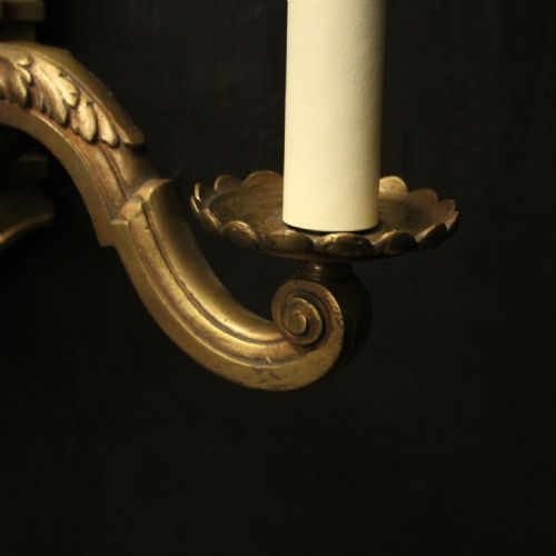 ENGLISH PAIR OF BRONZE TWIN ARM WALL LIGHTS - ADDITIONAL PHOTO 8