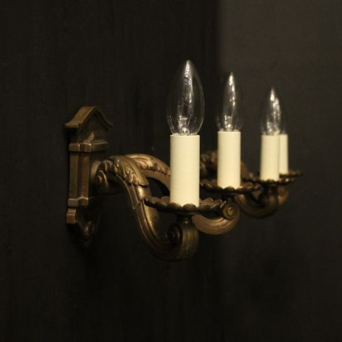 ENGLISH PAIR OF BRONZE TWIN ARM WALL LIGHTS - ADDITIONAL PHOTO 9