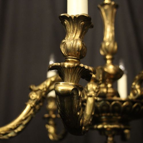 FRENCH GILDED BRONZE 8 LIGHT ANTIQUE CHANDELIER - ADDITIONAL PHOTO 3