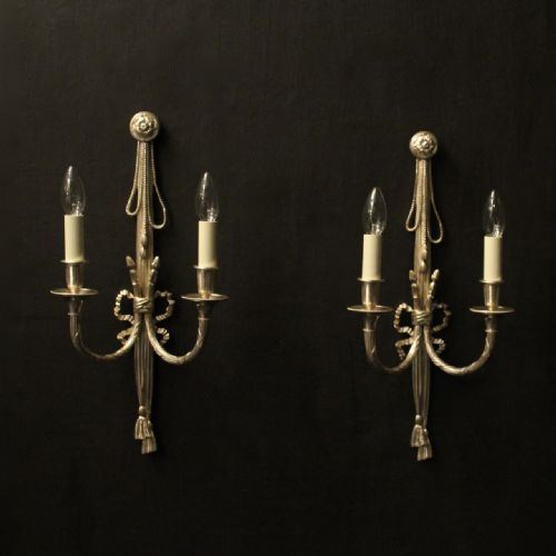 french pair of silver gilded twin arm wall lights - CATEGORY: ANTIQUE LIGHTING - DATED 1930