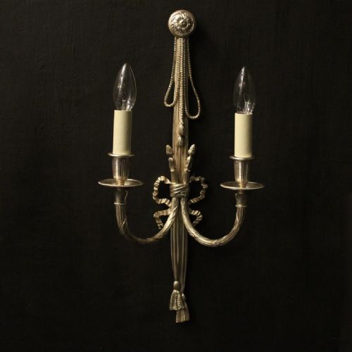FRENCH PAIR OF SILVER GILDED TWIN ARM WALL LIGHTS - ADDITIONAL PHOTO 1