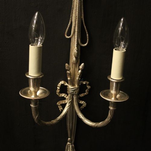 FRENCH PAIR OF SILVER GILDED TWIN ARM WALL LIGHTS - ADDITIONAL PHOTO 2