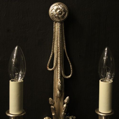 FRENCH PAIR OF SILVER GILDED TWIN ARM WALL LIGHTS - ADDITIONAL PHOTO 3