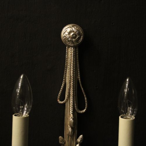 FRENCH PAIR OF SILVER GILDED TWIN ARM WALL LIGHTS - ADDITIONAL PHOTO 4