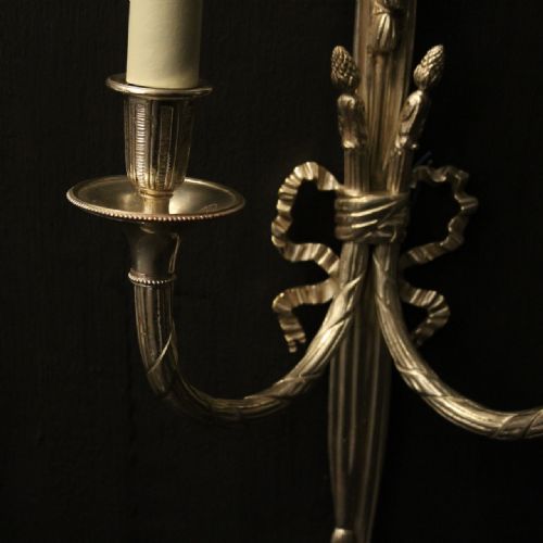 FRENCH PAIR OF SILVER GILDED TWIN ARM WALL LIGHTS - ADDITIONAL PHOTO 6