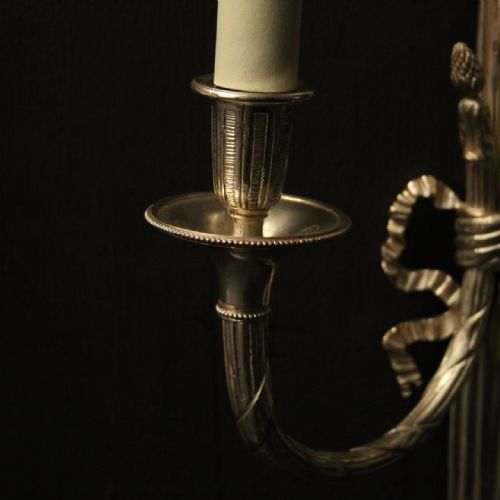 FRENCH PAIR OF SILVER GILDED TWIN ARM WALL LIGHTS - ADDITIONAL PHOTO 7