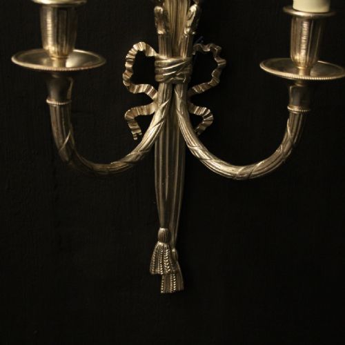 FRENCH PAIR OF SILVER GILDED TWIN ARM WALL LIGHTS - ADDITIONAL PHOTO 8