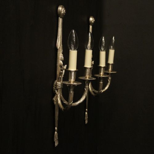FRENCH PAIR OF SILVER GILDED TWIN ARM WALL LIGHTS - ADDITIONAL PHOTO 9