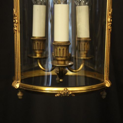 FRENCH GILDED TRIPLE LIGHT ANTIQUE LANTERN - ADDITIONAL PHOTO 2