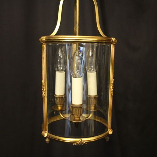FRENCH GILDED TRIPLE LIGHT ANTIQUE LANTERN - ADDITIONAL PHOTO 4