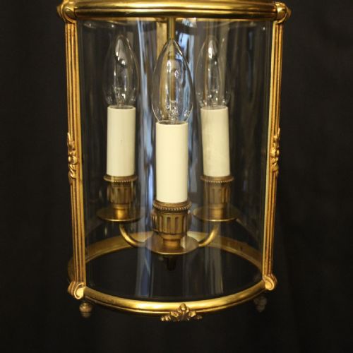 FRENCH GILDED TRIPLE LIGHT ANTIQUE LANTERN - ADDITIONAL PHOTO 5