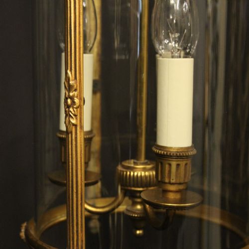 FRENCH GILDED TRIPLE LIGHT ANTIQUE LANTERN - ADDITIONAL PHOTO 7