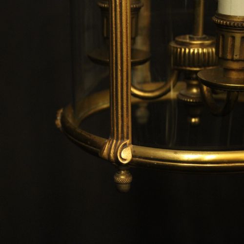 FRENCH GILDED TRIPLE LIGHT ANTIQUE LANTERN - ADDITIONAL PHOTO 8