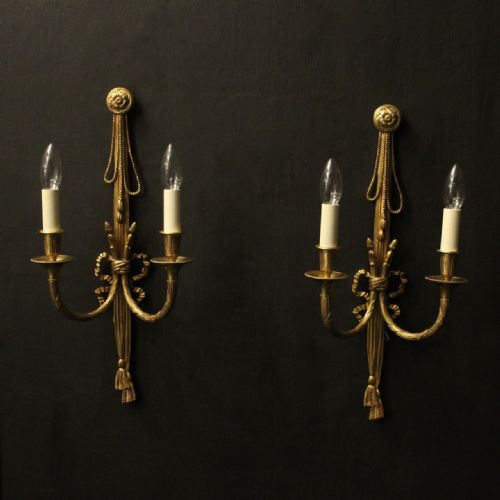 french pair of gilded twin arm wall lights - CATEGORY: ANTIQUE LIGHTING - DATED 1930