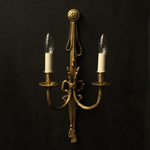 FRENCH PAIR OF GILDED TWIN ARM WALL LIGHTS - ADDITIONAL PHOTO 1