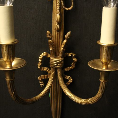 FRENCH PAIR OF GILDED TWIN ARM WALL LIGHTS - ADDITIONAL PHOTO 2