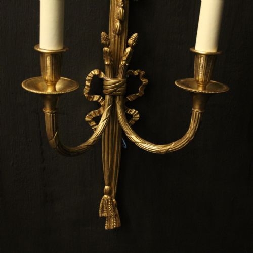 FRENCH PAIR OF GILDED TWIN ARM WALL LIGHTS - ADDITIONAL PHOTO 3