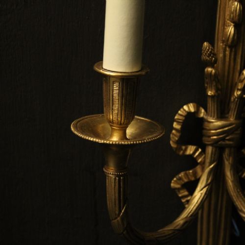 FRENCH PAIR OF GILDED TWIN ARM WALL LIGHTS - ADDITIONAL PHOTO 4