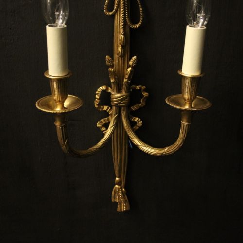 FRENCH PAIR OF GILDED TWIN ARM WALL LIGHTS - ADDITIONAL PHOTO 6