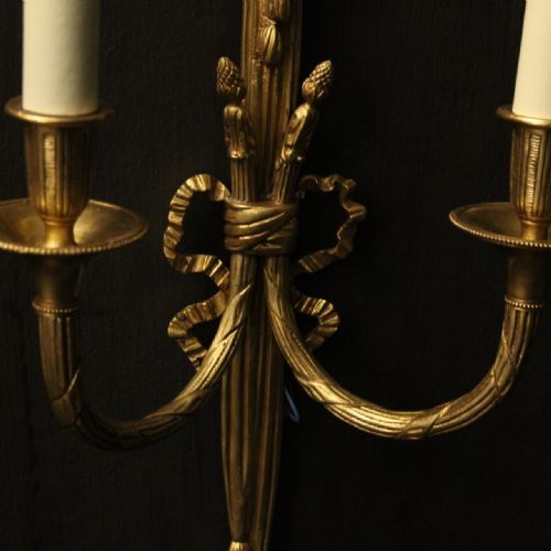 FRENCH PAIR OF GILDED TWIN ARM WALL LIGHTS - ADDITIONAL PHOTO 7