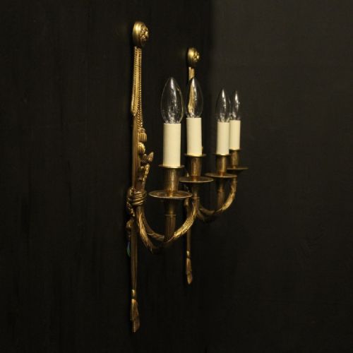 FRENCH PAIR OF GILDED TWIN ARM WALL LIGHTS - ADDITIONAL PHOTO 9