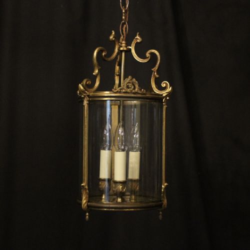 french gilded bronze triple light hall lantern - CATEGORY: ANTIQUE LIGHTING - DATED 1930
