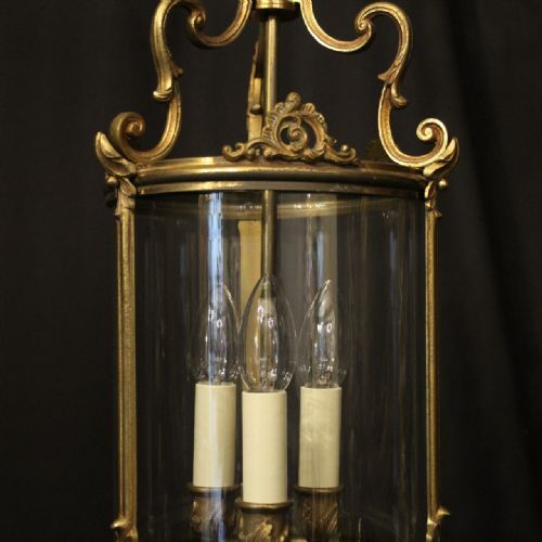 FRENCH GILDED BRONZE TRIPLE LIGHT HALL LANTERN - ADDITIONAL PHOTO 2