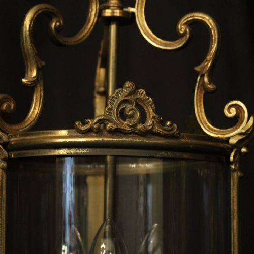 FRENCH GILDED BRONZE TRIPLE LIGHT HALL LANTERN - ADDITIONAL PHOTO 3