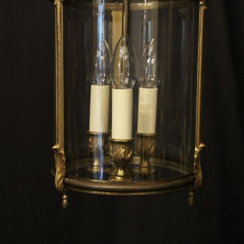 FRENCH GILDED BRONZE TRIPLE LIGHT HALL LANTERN - ADDITIONAL PHOTO 4
