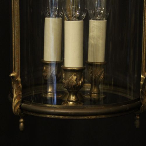 FRENCH GILDED BRONZE TRIPLE LIGHT HALL LANTERN - ADDITIONAL PHOTO 5