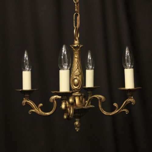 french gilded brass 4 light chandelier - CATEGORY: ANTIQUE LIGHTING - DATED 1930