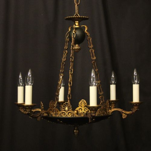french gilded bronze empire 6 light chandelier - CATEGORY: ANTIQUE LIGHTING - DATED 1920