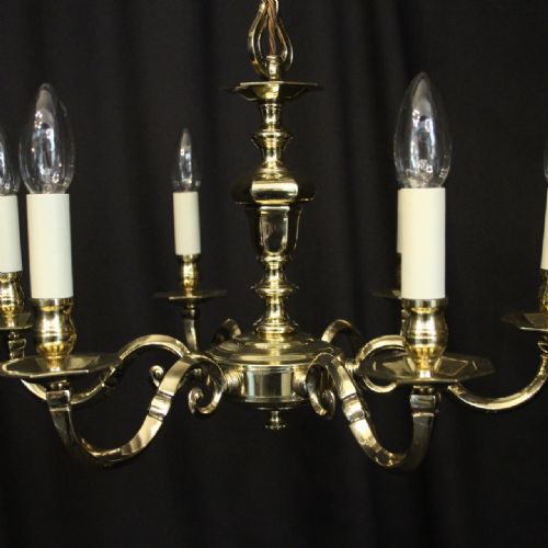 ENGLISH BRASS 6 LIGHT CHANDELIER - ADDITIONAL PHOTO 1