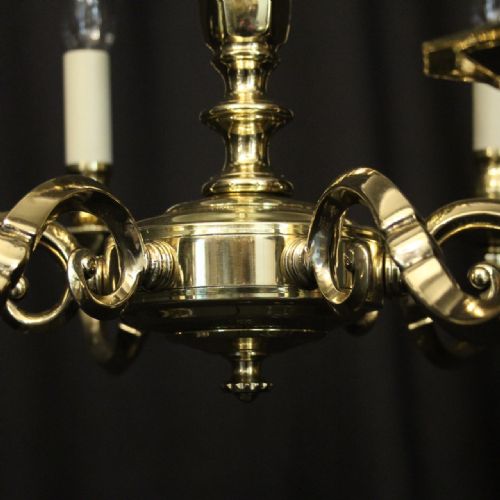 ENGLISH BRASS 6 LIGHT CHANDELIER - ADDITIONAL PHOTO 5