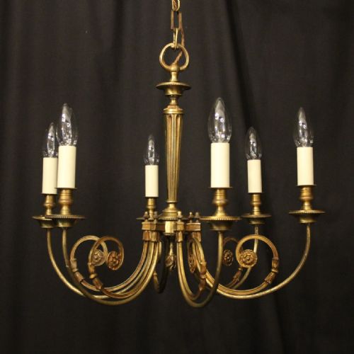 french gilded brass 6 light antique chandelier - CATEGORY: ANTIQUE LIGHTING - DATED 1930