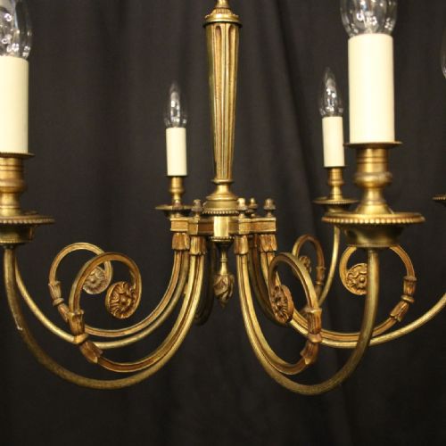 FRENCH GILDED BRASS 6 LIGHT ANTIQUE CHANDELIER - ADDITIONAL PHOTO 1