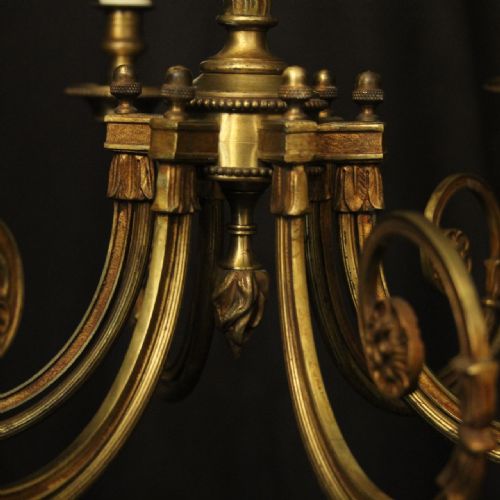 FRENCH GILDED BRASS 6 LIGHT ANTIQUE CHANDELIER - ADDITIONAL PHOTO 2