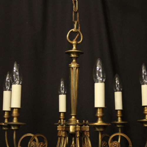 FRENCH GILDED BRASS 6 LIGHT ANTIQUE CHANDELIER - ADDITIONAL PHOTO 3