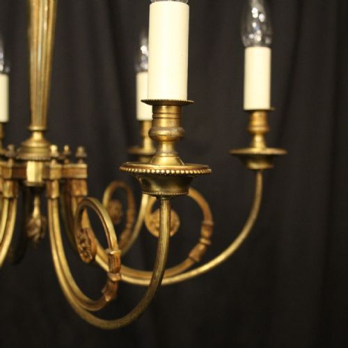FRENCH GILDED BRASS 6 LIGHT ANTIQUE CHANDELIER - ADDITIONAL PHOTO 4