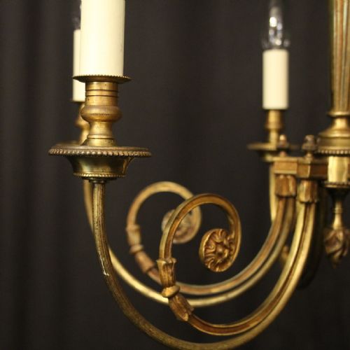 FRENCH GILDED BRASS 6 LIGHT ANTIQUE CHANDELIER - ADDITIONAL PHOTO 5