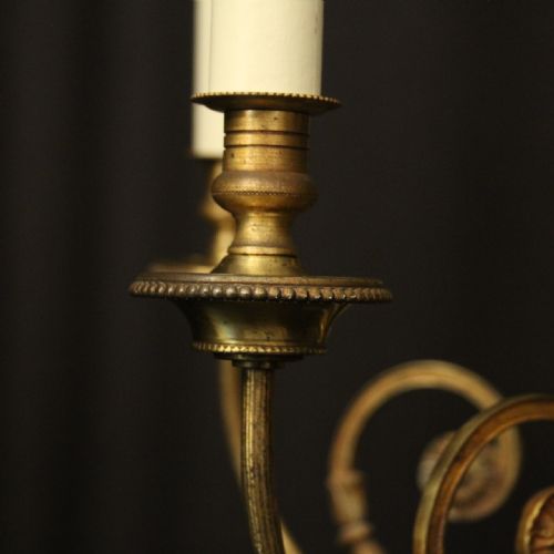 FRENCH GILDED BRASS 6 LIGHT ANTIQUE CHANDELIER - ADDITIONAL PHOTO 7