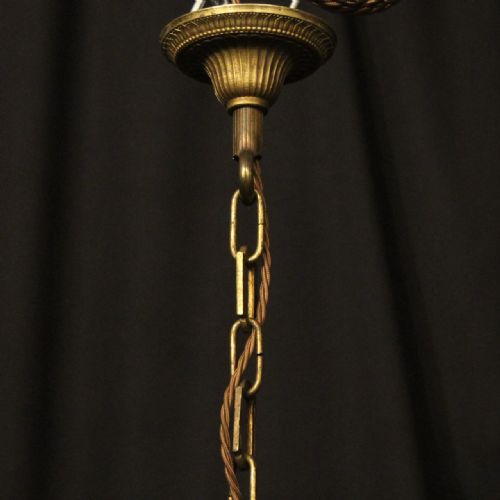 FRENCH GILDED BRASS 6 LIGHT ANTIQUE CHANDELIER - ADDITIONAL PHOTO 9