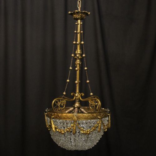 french gilded bronze 5 light chandelier - CATEGORY: ANTIQUE LIGHTING - DATED 19TH CENTURY