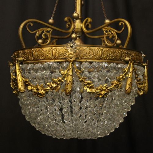 FRENCH GILDED BRONZE 5 LIGHT CHANDELIER - ADDITIONAL PHOTO 1