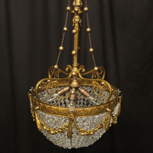 FRENCH GILDED BRONZE 5 LIGHT CHANDELIER - ADDITIONAL PHOTO 7