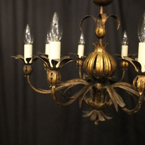 FRENCH GILDED TOLEWARE 8 LIGHT ANTIQUE CHANDELIER - ADDITIONAL PHOTO 1
