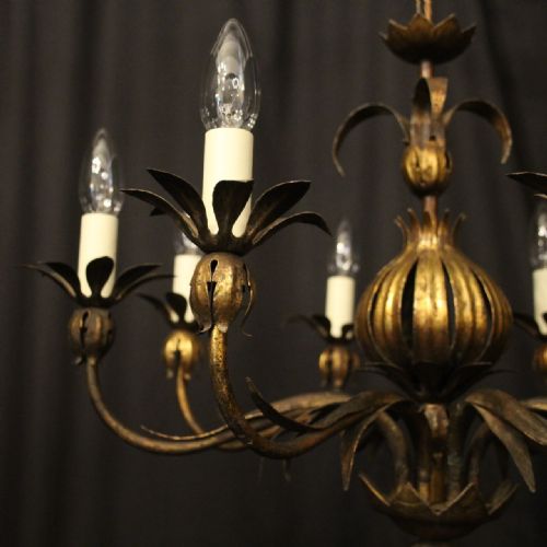 FRENCH GILDED TOLEWARE 8 LIGHT ANTIQUE CHANDELIER - ADDITIONAL PHOTO 2