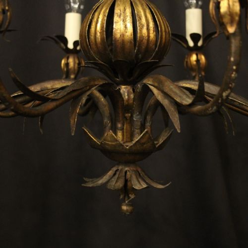 FRENCH GILDED TOLEWARE 8 LIGHT ANTIQUE CHANDELIER - ADDITIONAL PHOTO 3
