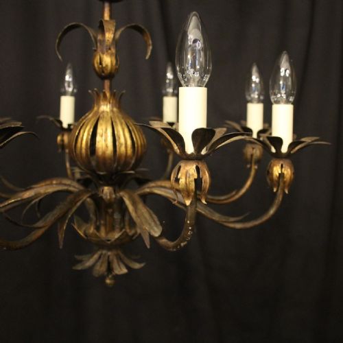 FRENCH GILDED TOLEWARE 8 LIGHT ANTIQUE CHANDELIER - ADDITIONAL PHOTO 4